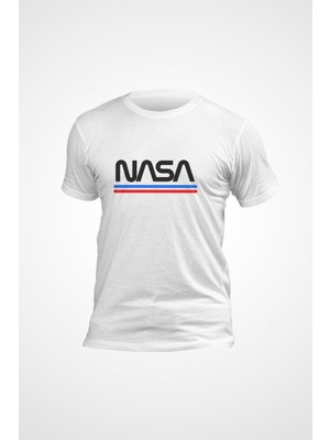 Karikatür Store Beyaz Nasa Yazı Logo Baskılı T-Shirt