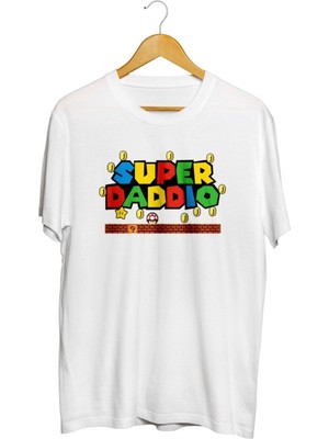 Karikatür Store Super Daddio Mario Babalar Günü Baskılı Unisex Tişört