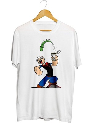 Karikatür Store Temel Reis Ispanak Baskılı Unisex Tişört
