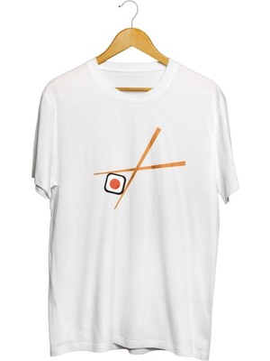 Karikatür Store Sushi Chopstick Baskılı Unisex Tişört