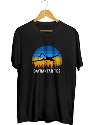 Karikatür Store Bayraktar Tb2 Ukrayna Bayrağı Baskılı Unisex Tişört