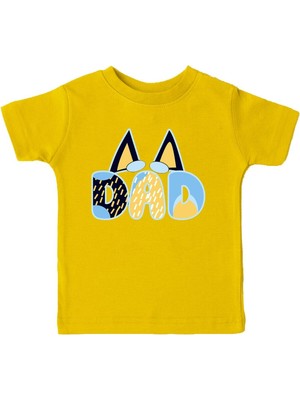 Karikatür Store Dad-Baba Kedi Baskılı Sarı Unisex Çocuk Tişört