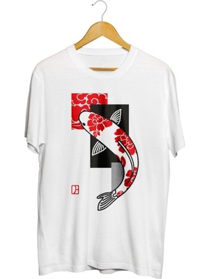 Karikatür Store Japon Balığı Koi Baskılı Unisex T-Shirt