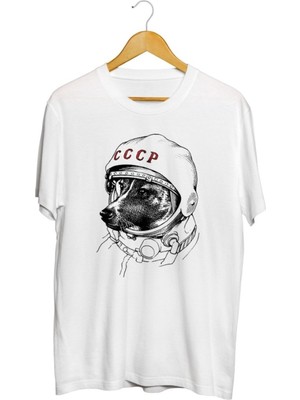 Karikatür Store Laika, Uzay Gezgini Baskılı Unisex Tişört