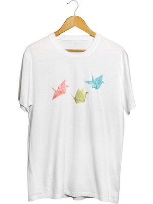 Karikatür Store Origami Kuş Baskılı Unisex Tişört