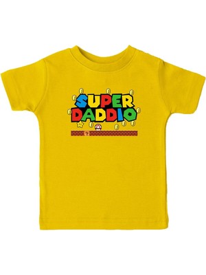 Karikatür Store Super Daddio Baba Baskılı Sarı Unisex Çocuk Tişört