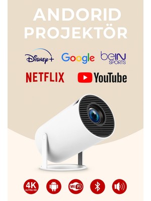 Taşınabilir Projektör, 50.000 Saat Led, Wi-Fi, Hd Görüntü Kalitesi, Beyaz