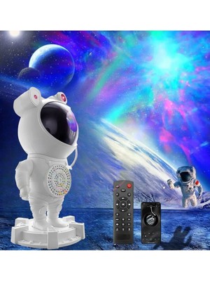 Beyaz Astronot Projektör Gece Lambası Bluetooth Hoparlör Gökyüzü ve Bulutsu Tasarım