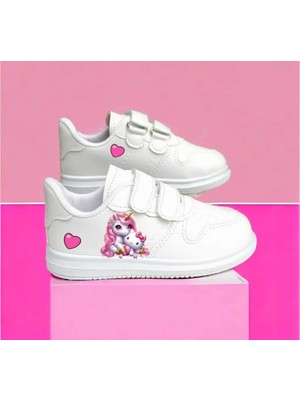 Kedicik ve At Baskılı Kız Çocuk Spor Ayakkabı Sneaker