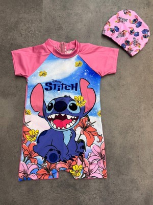 Kız Çocuk Stıch Karakter Baskılı Tulum Mayo Bone Takım