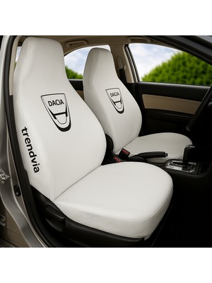 Dacia Logolu Beyaz Penye Oto Koltuk Kılıfı Ön ve Arka Takım - Servis Koruma Kılıfı