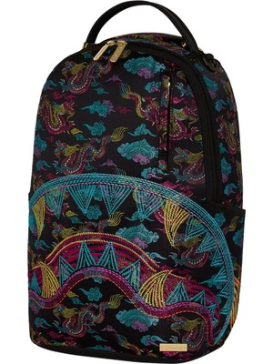 Embroıdered Dragons Dlx Sırt Çantası, Su Geçirmez Suni Deri, Laptop ve Gözlük Bölmeli