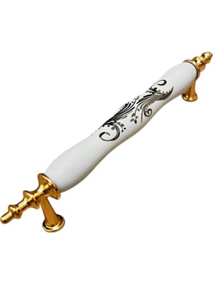 Deyhome Porselen Kulp Sarmaşık Desenli 128MM(12.8CM) Ayakları Altın Sarısı Mobilya Çekmece Kapak Kulbu