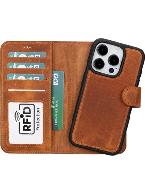 Mulvxurg  URG02 Apple Iphone 15 Pro Uyumlu Deri Cüzdanlı Kılıf Mwwn G19 Taba (Mulvix)