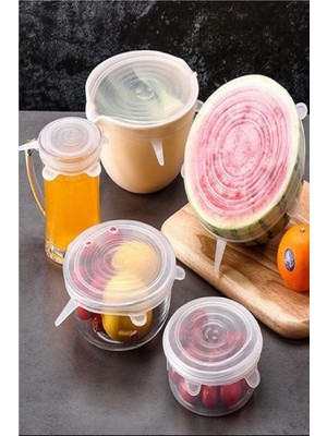 Tazeliği Koruyan 6'lı Silikon Streç Kapaklar - Beyaz ve Siyah Set