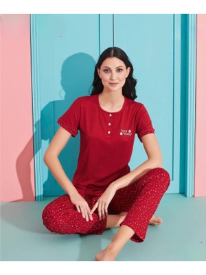 Pijamoni Kadın Viskoz Likralı Düğme Yaka Kaşkorse Patlı Kısa Kol Pijama Takımı 5520-3 / 1 Adet