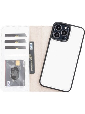 Mulvxurg  URG02 Apple Iphone 13 Pro Max Uyumlu Deri Cüzdanlı Kılıf F3 Beyaz (Mulvix)