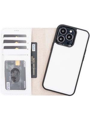 Mulvxurg  URG02 Apple Iphone 13 Pro Uyumlu Deri Cüzdanlı Kılıf F3 Beyaz (Mulvix)