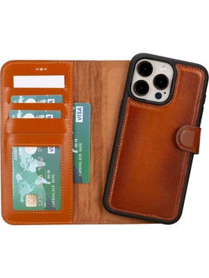 Mulvxurg  URG02 Apple Iphone 15 Pro Max Uyumlu Deri Cüzdanlı Kılıf Mwwn RST2EF Taba (Mulvix)