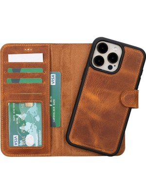 Mulvxurg  URG02 Apple Iphone 15 Pro Max Uyumlu Deri Cüzdanlı Kılıf Mwwn G19 Taba (Mulvix)