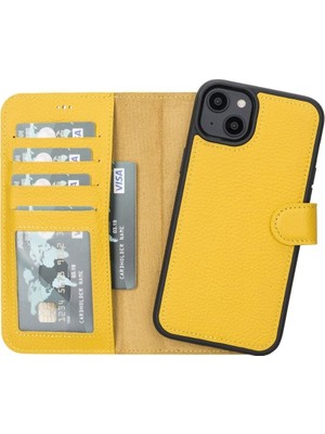 Mulvxurg  URG02 Apple Iphone 14 Plus Uyumlu Deri Cüzdanlı Kılıf Mwwn FL12 Sarı (Mulvix)