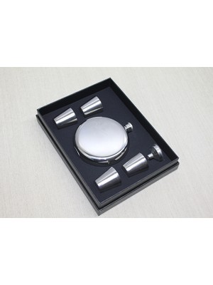 4 Shot Bardaklı Matara Seti Yuvarlak Çelik