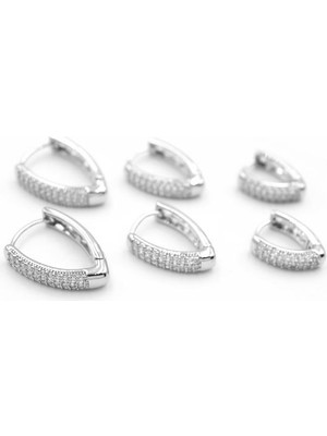 6'lı Taşlı Oval Küpe - Gümüş