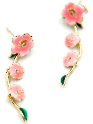 Mineli Çiçek Küpe - Pembe