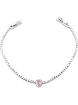 Taşlı Kalp Bileklik - Gümüş