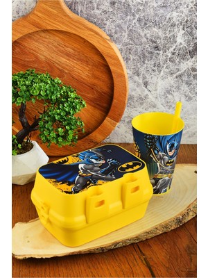 Iki Katlı Bölmeli Beslenme Kutusu ve Pipetli Bardak, 400 Ml, Canlı Sarı Renk