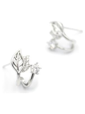 Kapamarka Gümüş Iğneli Yaprak Küpe - Gümüş