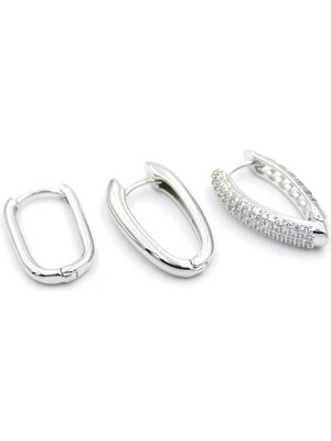 3'lü Taşlı Küpe - Gümüş