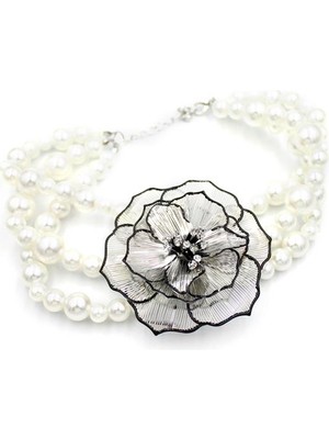 Incili Çiçek Kolye - Gümüş