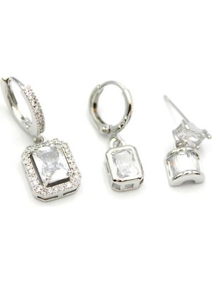 3'lü Taşlı Küpe - Gümüş