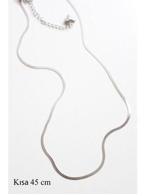 Ince Italyan Zincir Çelik Kolye (45CM) - Gümüş