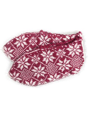 El Örgüsü Kışlık Şık Kadın Yün Patik Bordo