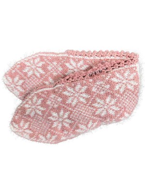 El Örgüsü Kışlık Şık Kadın Yün Patik Pudra