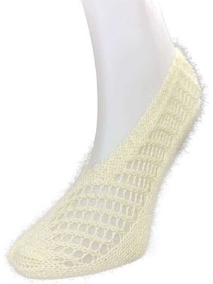 El Örgüsü Kışlık Şık Kadın Yün Patik Krem