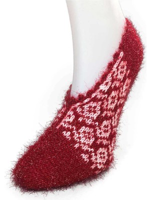 El Örgüsü Kışlık Şık Kadın Yün Patik Bordo