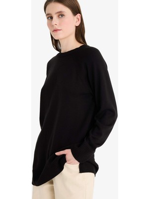 DeFacto Regular Fit Bisiklet Yaka Basic Düz Triko Kazak Tunik C4474AX25WN