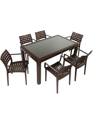 Mandella Wood 90x150 Cafe Koltuk Camlı Masa Takımı KAHVERENGİ