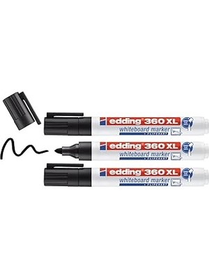 Edding 360 Xl Beyaz Yazı Tahtası Kalemi, Siyah, 3'lü Set, Yeniden Doldurulabilir