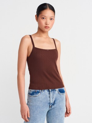 21044 Fiyonk Detaylı Ajurlu Top-Açık Kahve