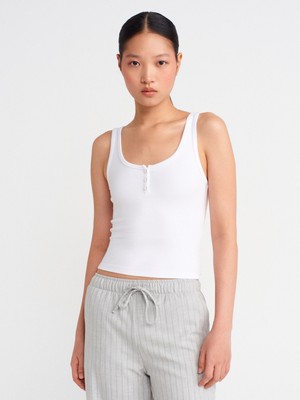 21158 Düğmeli Askılı Top-Beyaz