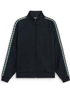 Şık La Veste Siyah Pamuk Karışım Eşofman Ceket - Yüksek Yaka ve D Miroir Logolu