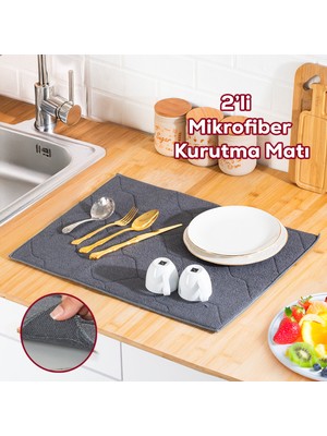 Porsima 3139-3 2li Mikrofiber Tezgah Üstü Kurutma Matı Kurulama Bezi Süper Emici Bulaşıklık Antrasit
