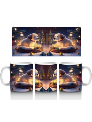 Yılbaşı Masasında Aydınlıkta Oturan Köpekler – Baskılı Kahve Kupası