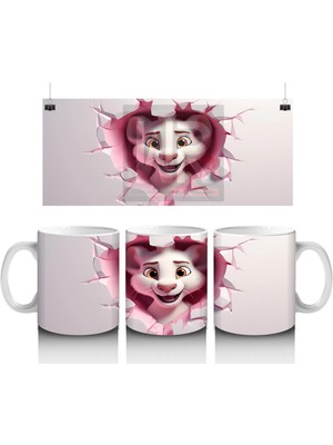 Kalpli Pembe Çatlak Duvar Arasında Aşk Teması – Baskılı Kahve Kupası