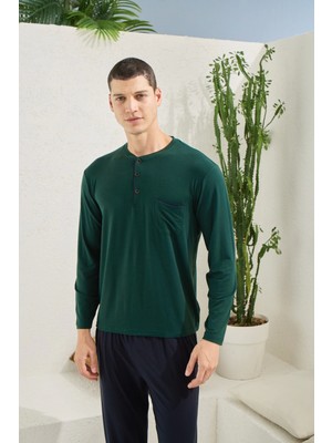 Kocabey 9220 Erkek Midi Yaka Uzun Kol Pijama Takım