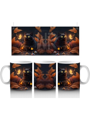 Yılbaşı Süslemeleriyle Işıklı Kediler – Baskılı Kahve Kupası